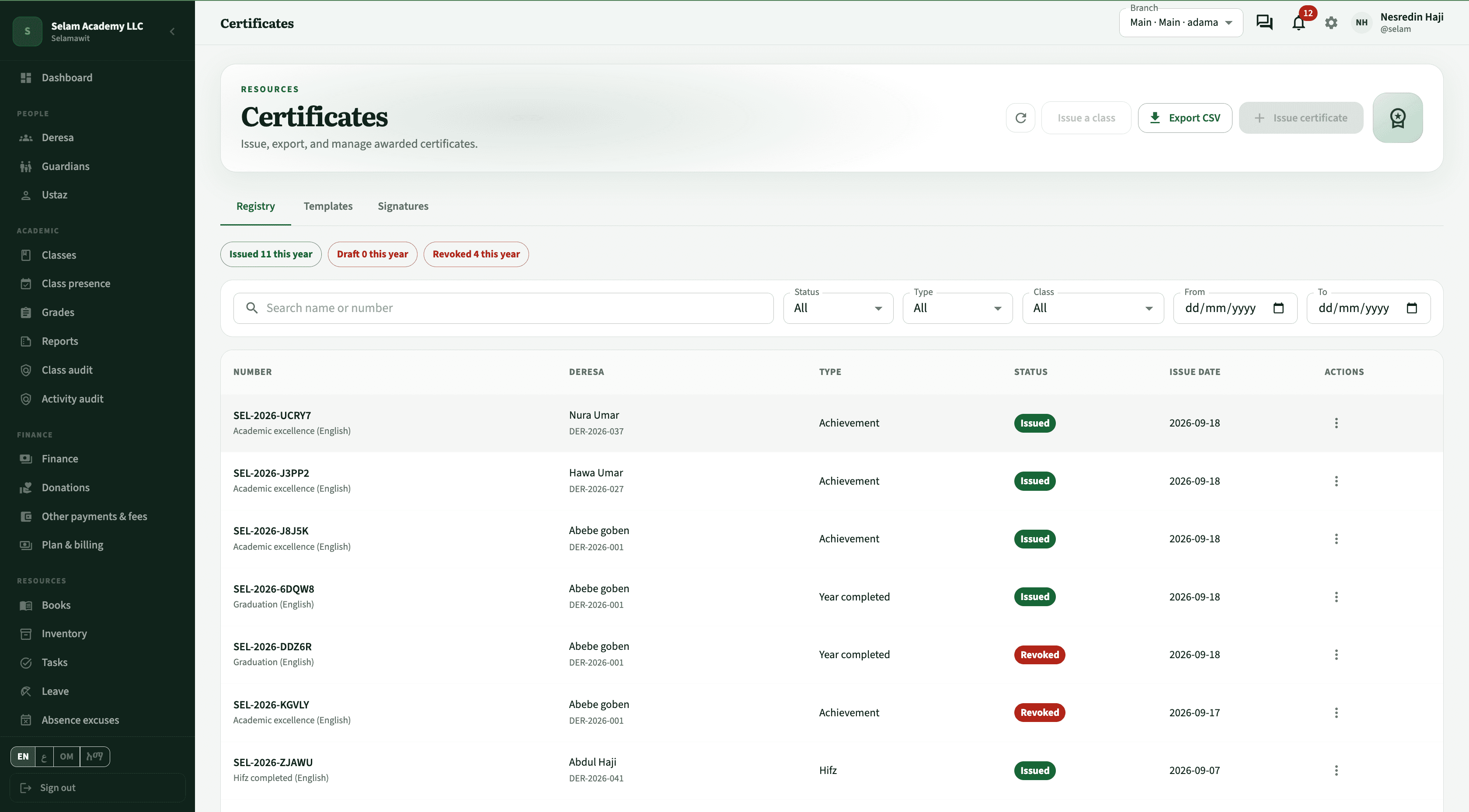 MerkezCore Official Certificate Registry & Hifz Accreditations