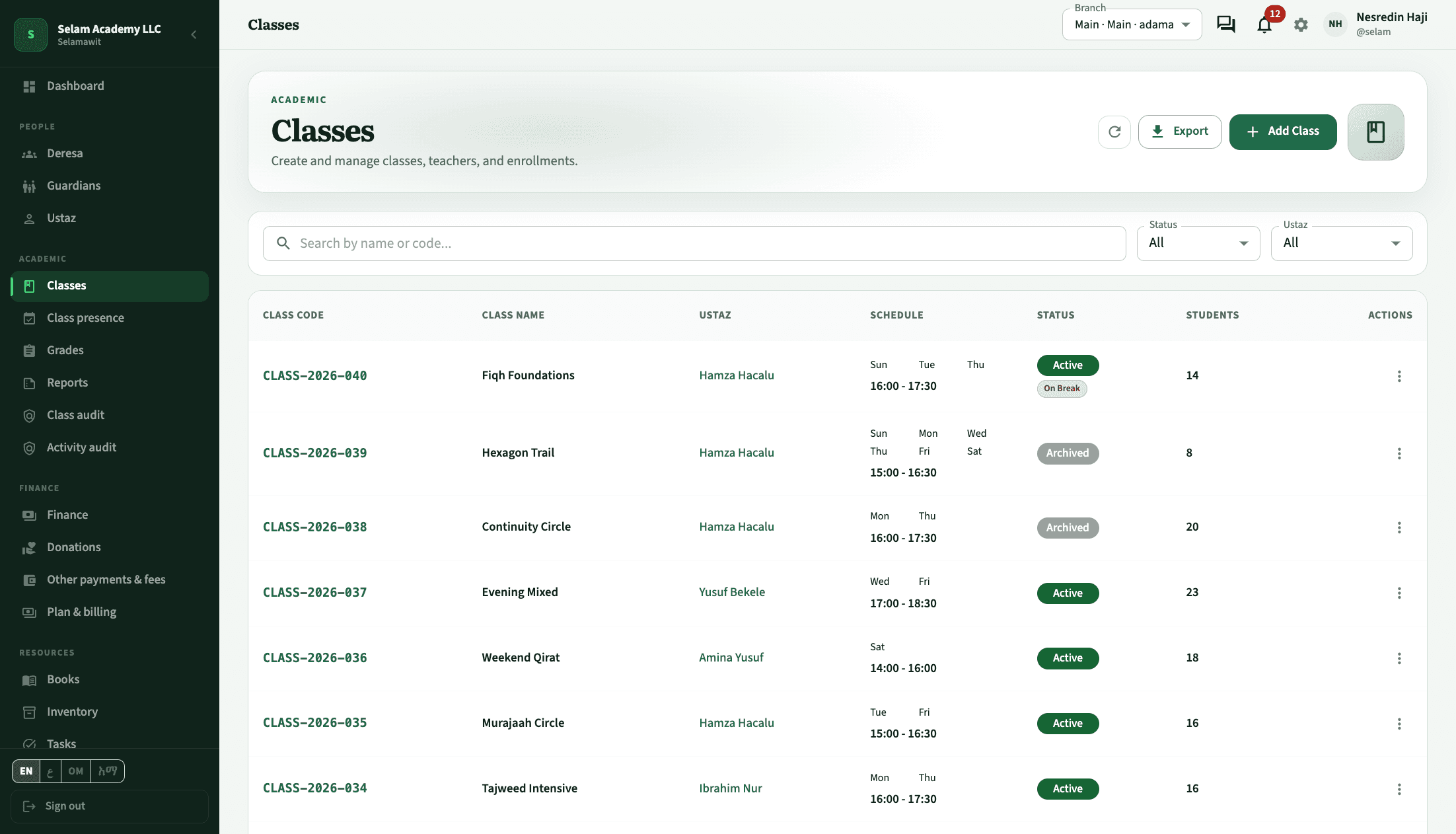MerkezCore Academic Classes & Presence